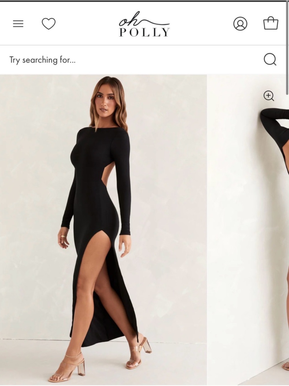 Oh Polly Black Long Sleeve High-Slit Maxi Dress